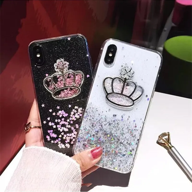 3D queen Crown Крышка для iPhone 8 7 6 S плюс прозрачный блеск Чехол Мягкий ТПУ Капа Fundas X Coque