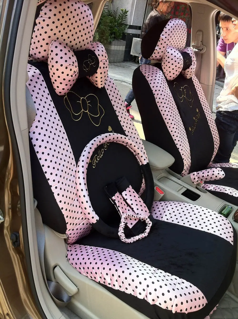 Hello Kitty 18pcs water Jade Pink Bows universal Car Seat Cover