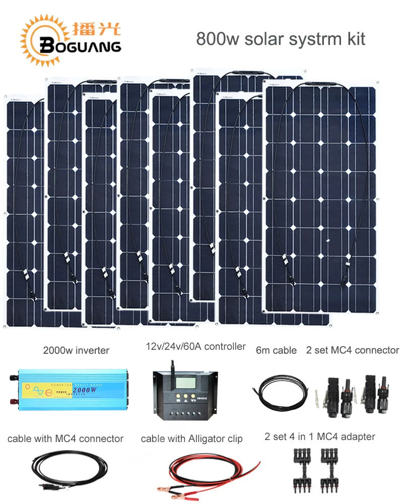 

Boguang 800w Solar kit 8*100w solar panel 2000w inverter 60A controller 4 in 1 adapter pv connector 12v Power generation system
