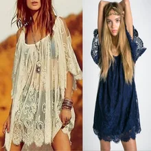 European Major Suit Summer New Pattern Seaside Sandy Beach Sexy Strapless Eyelashes Lace Dress Perspective Smock Goods In Stock