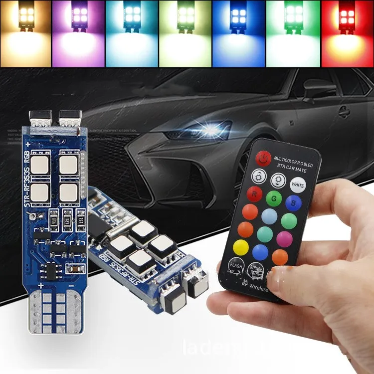 Kopen 1 set van High end licht voor Europese Amerikaanse markt T10 3030 10SMD canbus led w5w t10 194 3535 12led t10 canbus led 3030 RGB