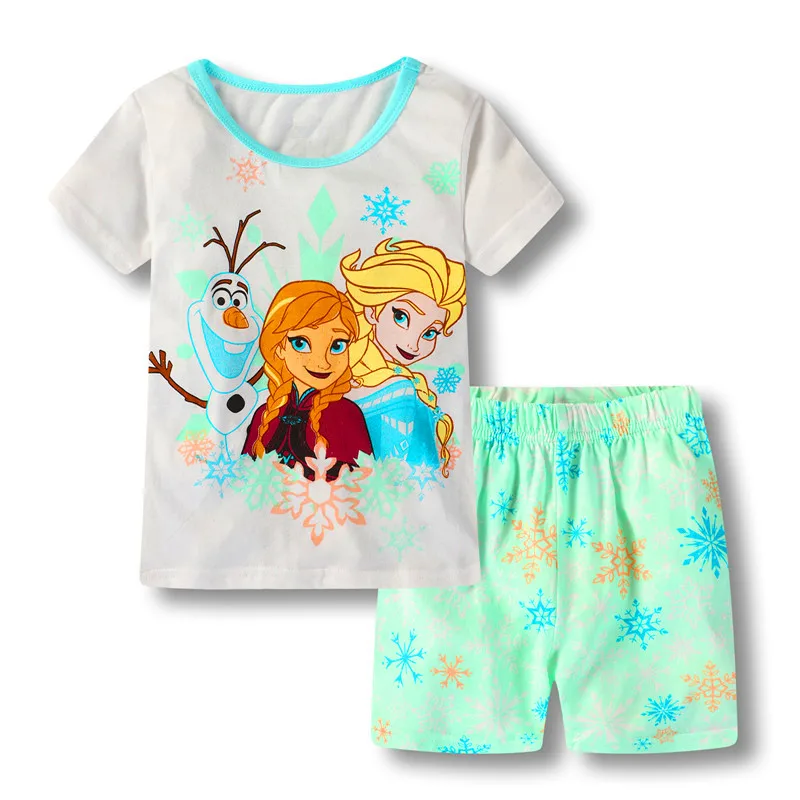 Летние дети мультфильм пижамы Домашняя одежда Наборы для ухода за кожей Обувь для мальчиков Обувь для девочек короткий рукав костюм: топ+ штаны Пижамный комплект для маленьких детей для От 2 до 7 лет