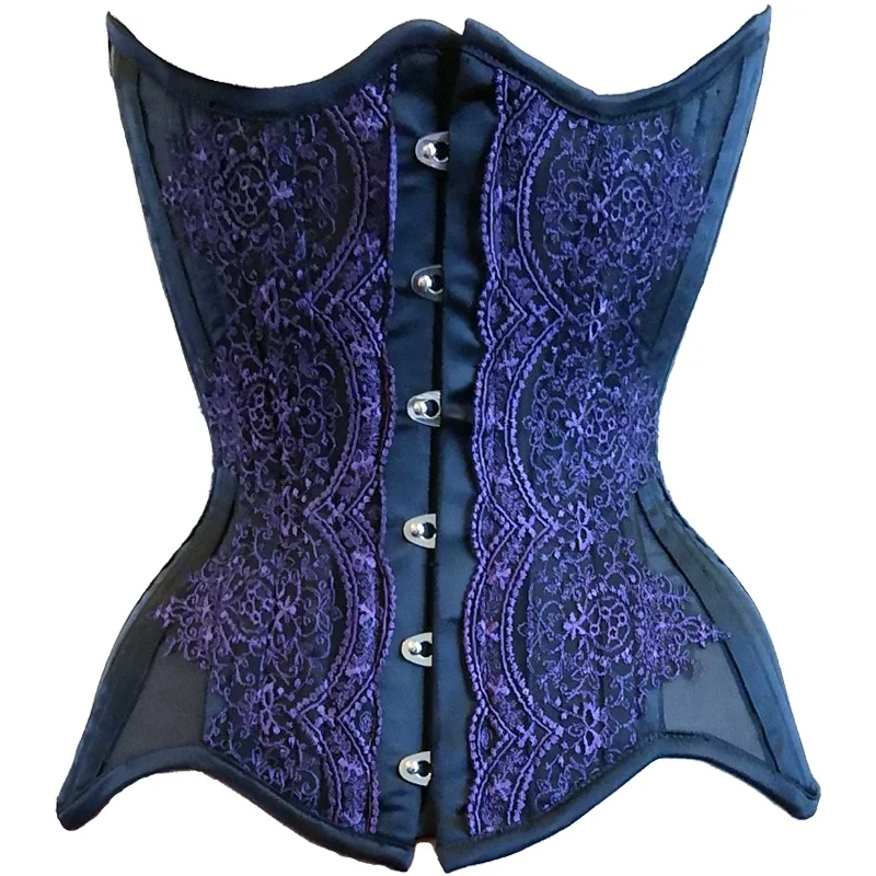 Annzley Corset 2019 Long Underbust Double Steel Bonings Corset With Purple Lace For Women Waist Slimming (1)_ - 