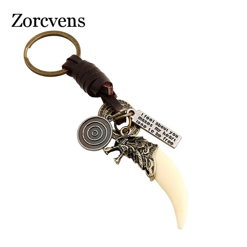 

LETAPI 2019 Leather Alloy Head of Wolf And Resin Wolf Teeth Key Chain for Man Woman Wholesale