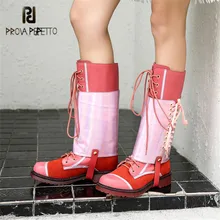 Prova Perfetto Moda Genuína Mulheres De Couro De Alta Botas Lace Up Plataforma Martin Bota de Borracha Botas Mujer Plana Bota Feminina