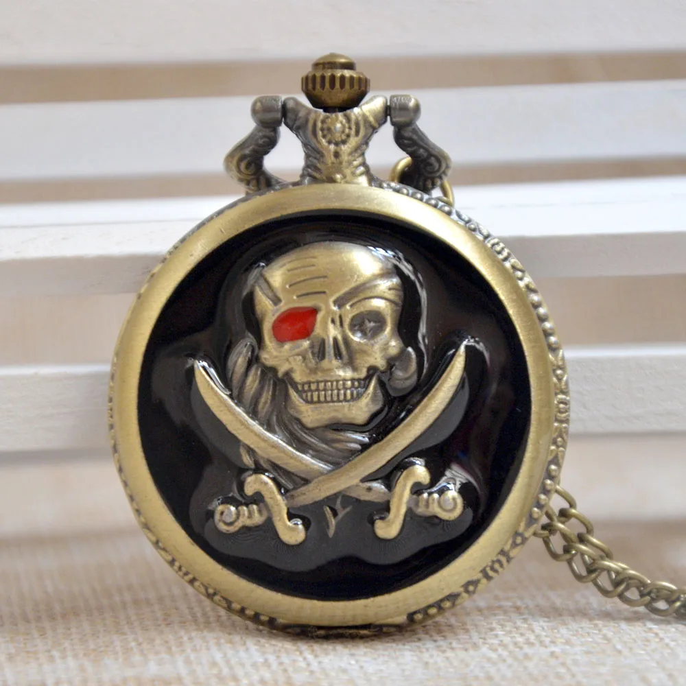 Бронзовые кварцевые карманные часы Пираты Карибы ностальгические ретро ожерелье цепочка подарки для мужчин и женщин Regarder P229 - Цвет: A159
