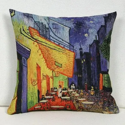 

Beautiful and comfortable linen cushion pillowcase The world famous Van Gogh creative simple decorative pillowcase