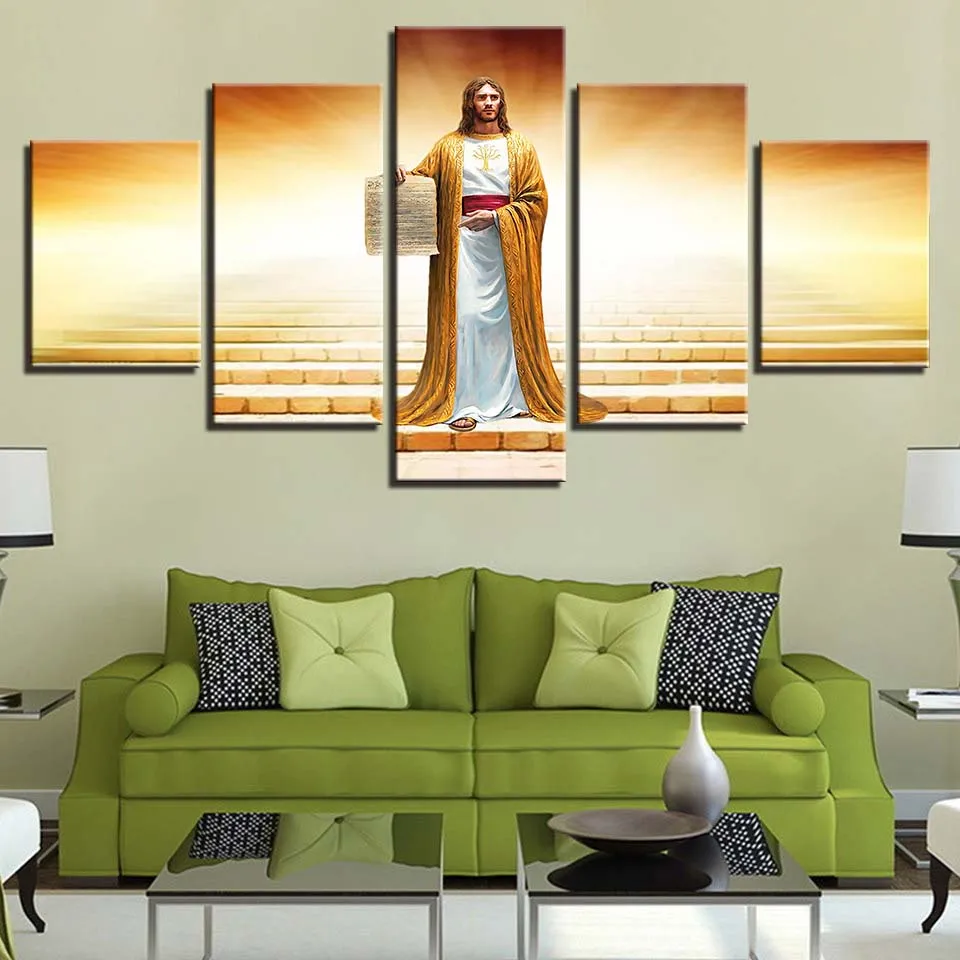 Canvas Painting HD Prints Home Decor 5 Pieces Wall Art Jesus Statue