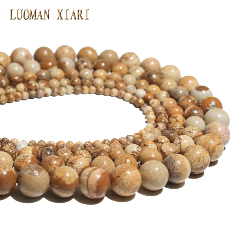 

Wholesale Natural Stone Beads Round Picture Jaspers Beads 4.6.8.10.12 mm Strand 15"/ DIY For Jewelry Making Bracelet Necklace