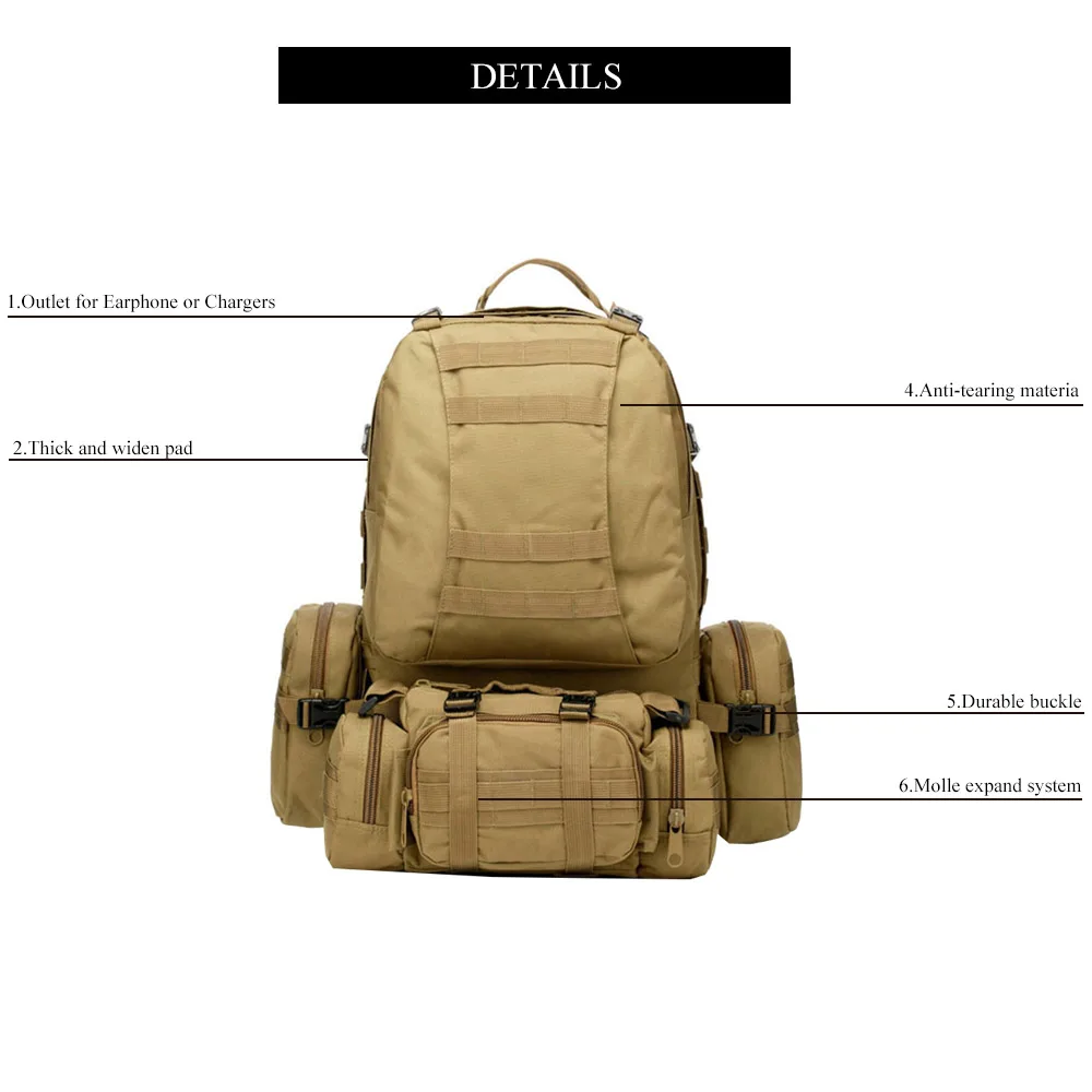50л, нейлоновый тактический рюкзак с высокой вместительностью, штурмовые военные рюкзаки для кемпинга, охоты, спорта, путешествий, пеших прогулок, армейская уличная сумка