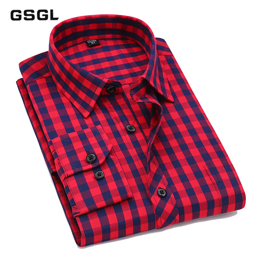 Camisa informal a cuadros para hombre, de manga 100% de algodón de alta calidad, de cuadrícula cuadrada, negocios y reuniones sociales|Camisas de vestir| - AliExpress