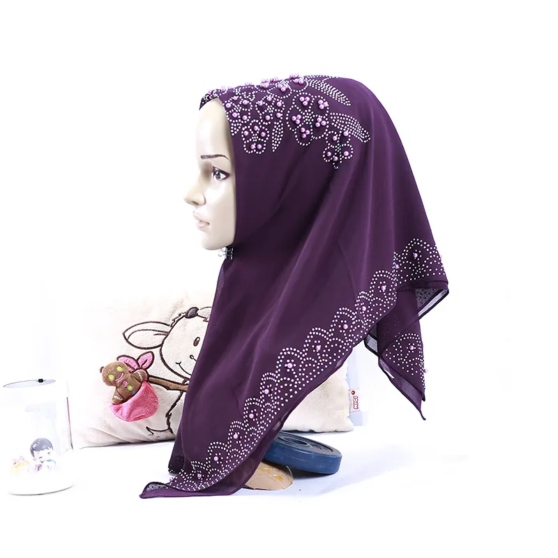90*90 см, высококачественный шифоновый хиджаб, роскошные стразы, жемчужный мусульманский квадратный шарф с жемчугом, Женская шаль, накидка, обычный платок, 1 шт