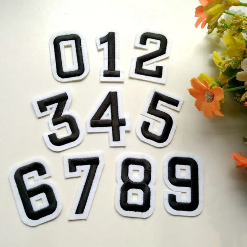 

10pcs/lot Gummed Cloth 0-9 Embroidery Patch Number Mark Badge Scrapbooking Buttons Iron on Patches Clothing Patch Applique