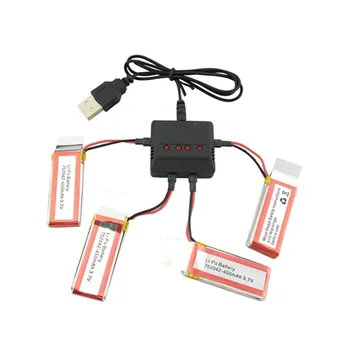 

BLL 4Pcs 3.7V 450mAh Battery+1 to 4 Balance Cahrger+USB Cable for Syma X5C Hubsan H107/H107C/107D Udi U941/U941A for RC Copter