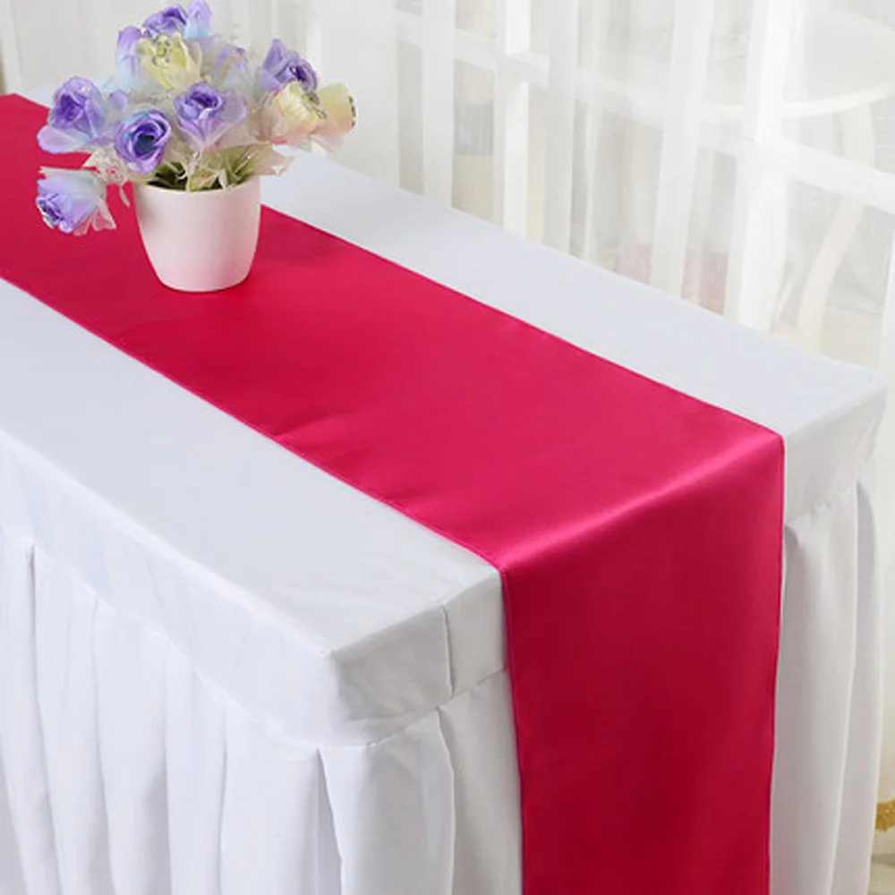 Hot 10pcs/lot Wedding Party Decoration 30*275cm Red/Pink/Blue 16 colors Satin Table Runner Ceremoney Event Kids Birthday Decor