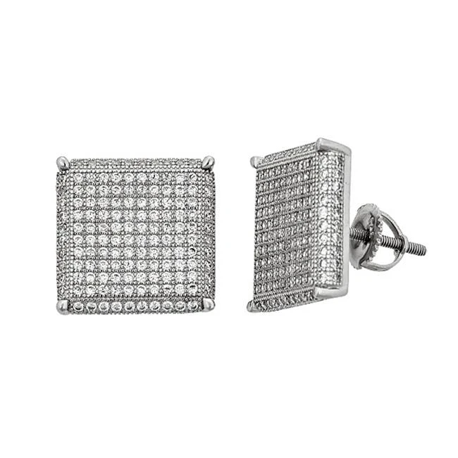 YGI SZE4586W2W Sterling Silver Rhodium Micropave Square Screw Back Stud - 15 x 15 in.
