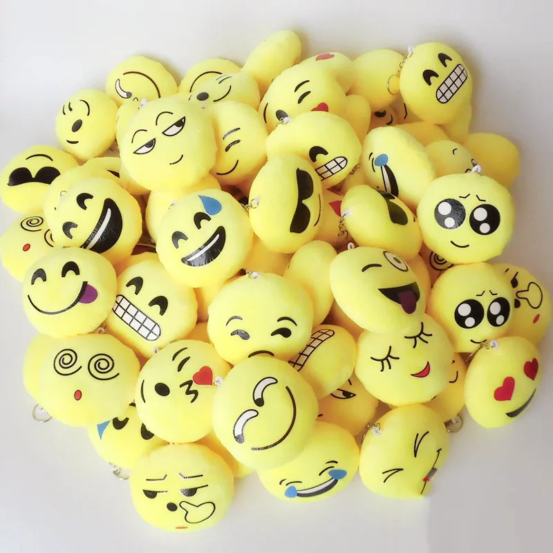 

50Pcs High Quality Emojis Emoticon Smile Kids Plush Toys Keyring Bag Hang Plush Toy Kids Children's Party Gift Keychain Pendant