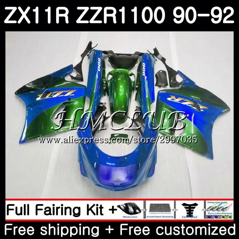 Средства ухода за кожей для KAWASAKI NINJA ZX 11R синий зеленый ZZR1100 ZX-11R 1990 1991 1992 50HC. 18 ZZR 1100 ZX11 R ZX-11 R ZX11R 90 91 92 обтекатель