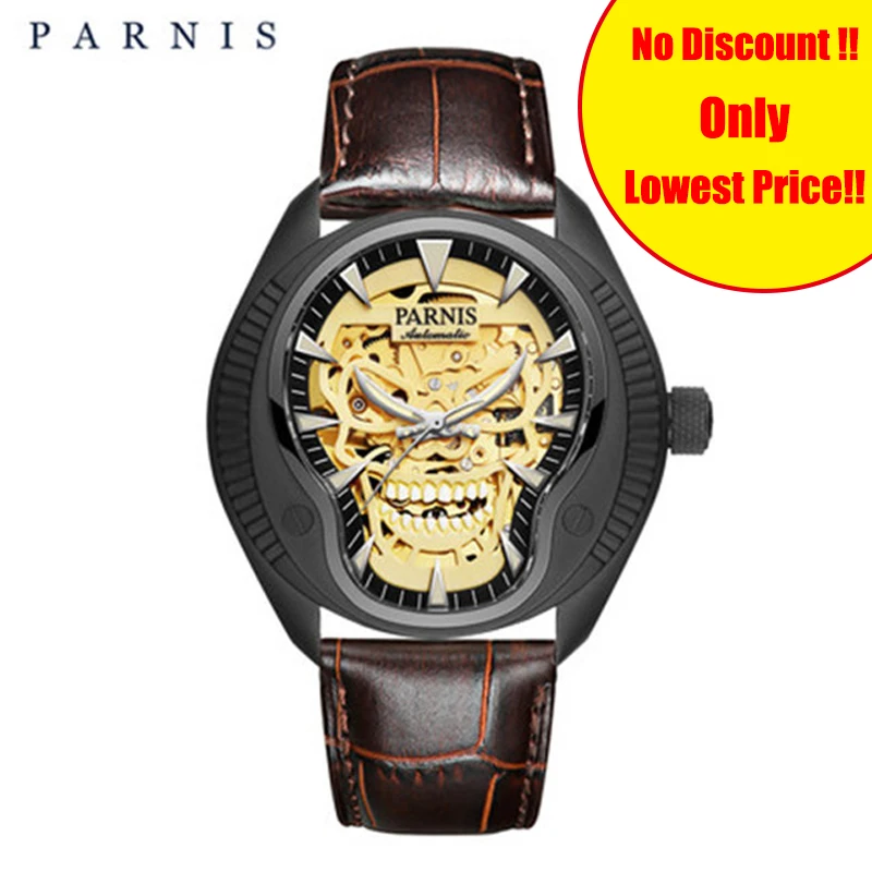 

Parnis 43mm Automatic Mechanical Men's Watches Skull Skeleton Mens Watch Luminous Dial Men Wristwatch Clock squelette montres
