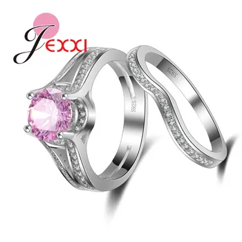 

Free Shipping Fashion Bridal Wedding Rings Set For Women Round Cubic Zirconia 925 Sterling Silver Engagement Rings Sets