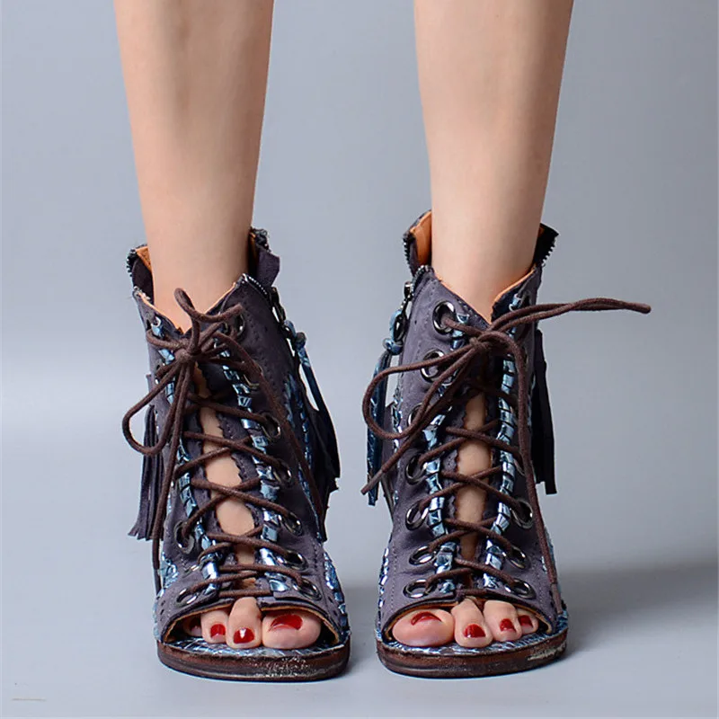 Vert Red Up Glands Cheville D'été Nouveau Casual Femmes Peep Gladiateur rose pourpre Toe Rose Évider Appartements Plat 2019 Bottes Lace Jady Sandales 1qzg4U1