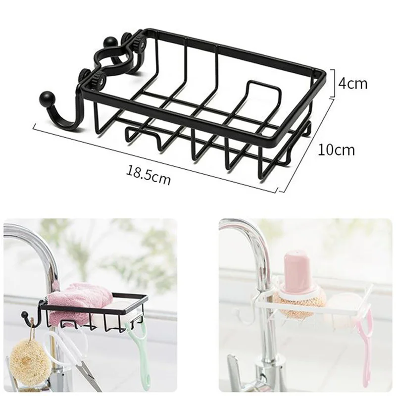 

2019 Double Hook Punch Free Faucet Storage Rack Drain Storage Shelf Sink Tap Hanging Storage Bathroom Kitchen Sink Storage Rack