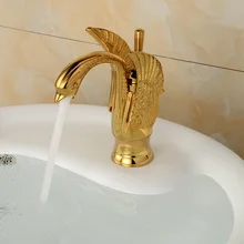 Swan Shape Single Hole Basin Sink Faucet Deck Mount Single Lever Bathroom Mixer Tap in Golden