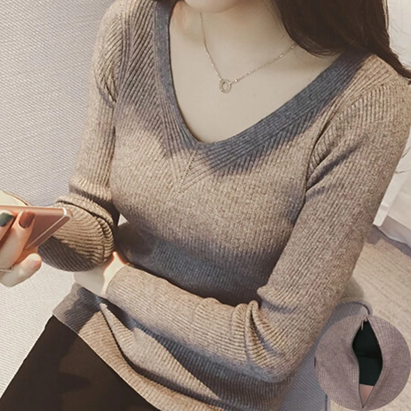 5Colors Maternity Nursing Knit Pullover for Pregnant Women Casual Breastfeeding Spring Slim Fit V Neck Sweater Tops Undershirt