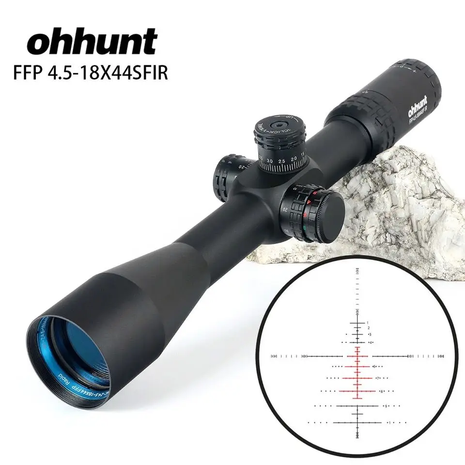 

ohhunt FFP 4.5-18X44 SFIR First Focal Plane Optical Riflescopes Side Parallax R/G Glass Etched Reticle Lock Reset Scope