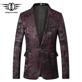 

Plyesxale Print Blazer For Men 2019 Spring Autumn Blazer Masculino Slim Fit Khaki Burgundy Navy Blue Mens Blazers Casual Q621