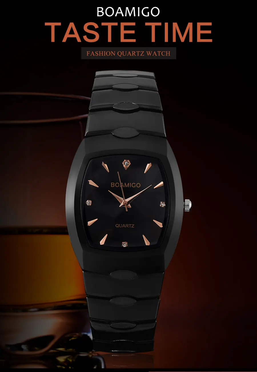 BOAMIGO Brand Men Quartz Watches Steel Business Watch Black Gold Analog Wristwatches Mens Bracelet Clasp Shock Resistant Clock (1)
