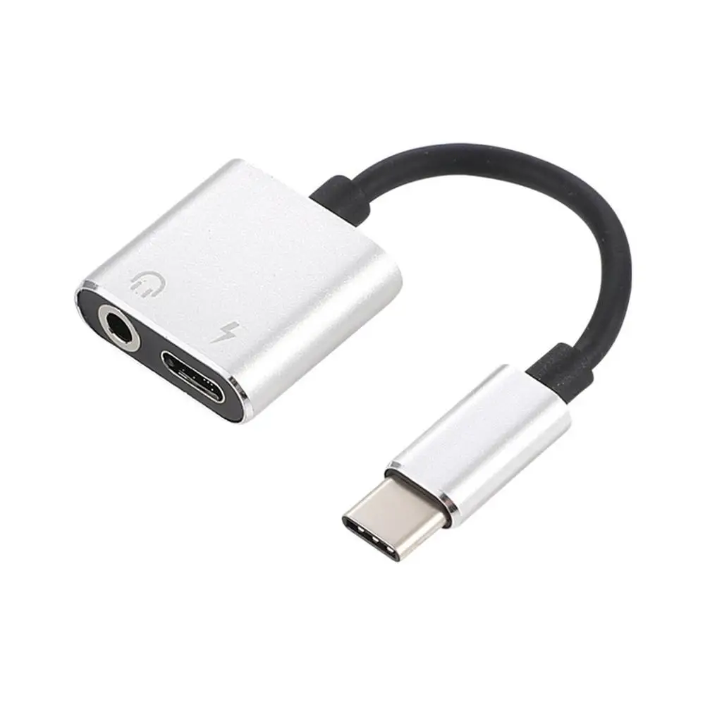 Кабель-Переходник USB C на Jack 3,5 Тип C Кабель-адаптер 2-в-1 Тип usb C 3,5 мм аудио преобразователь для наушников кабель для зарядки с адаптером - Цвет: Серебристый