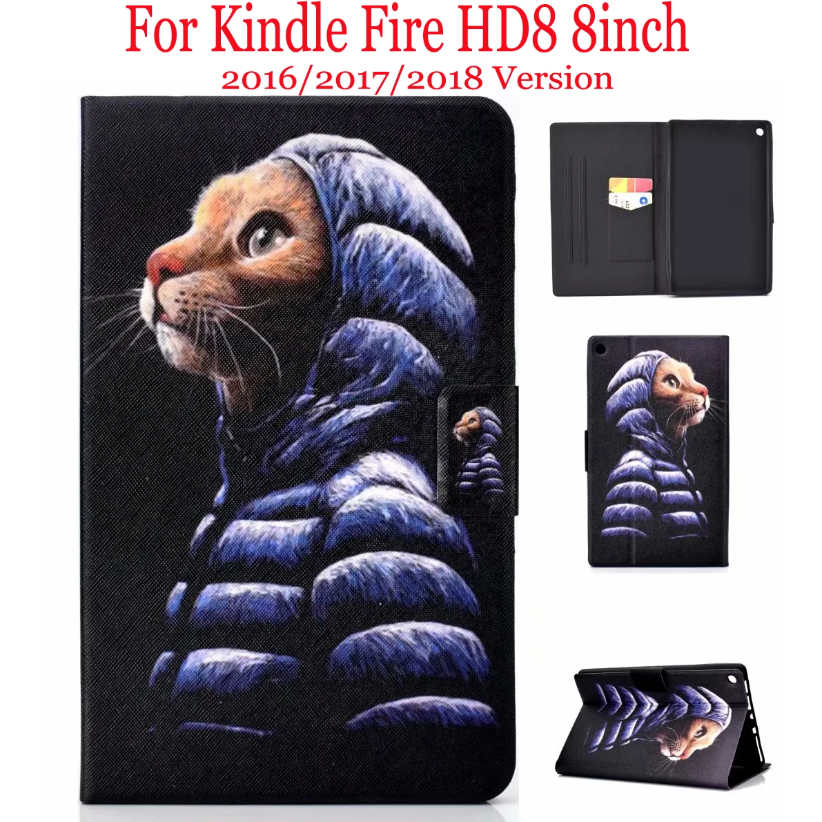 

Fundas For Amazon Kindle Fire HD8 Case 2016 2017 2018 Version 8inch Leather Smart Cover Case Auto Sleep Wake Cartoon Kids Case