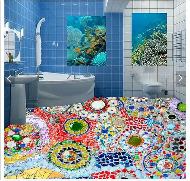 

Custom 3d flooring painting wallpaper To draw 3 d Mosaic of color stone floor Self adhesive wall paper living room Wall Stickers