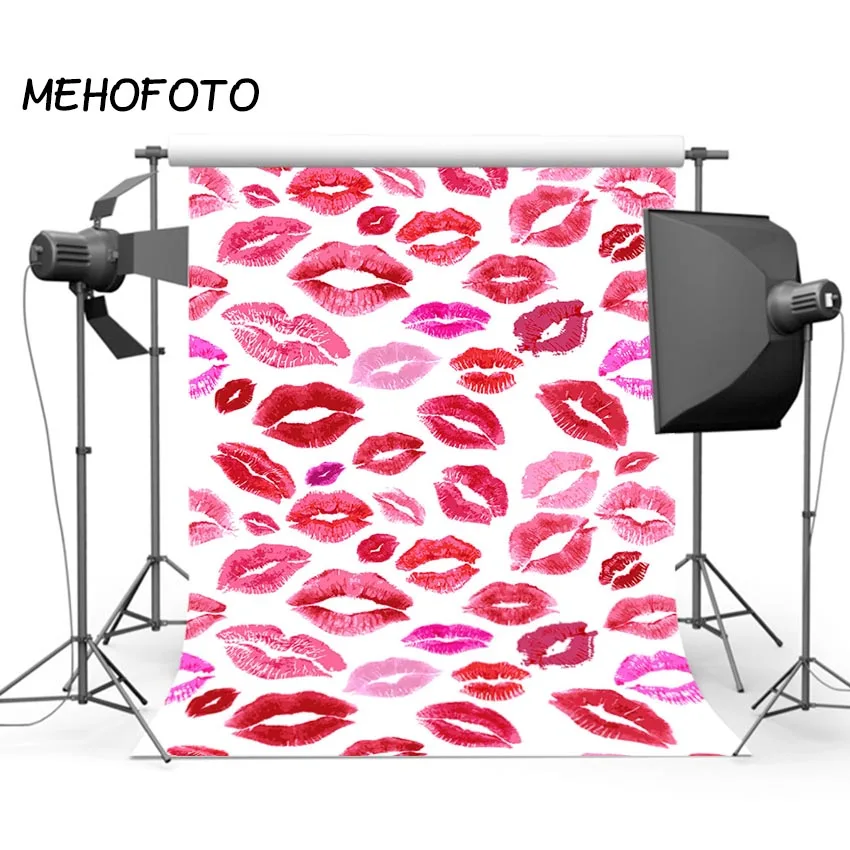 Valentine's Day Photography Background Step and Repeat Red Lip Print Party Banner Photo Booth Photographic Backdrops | Электроника