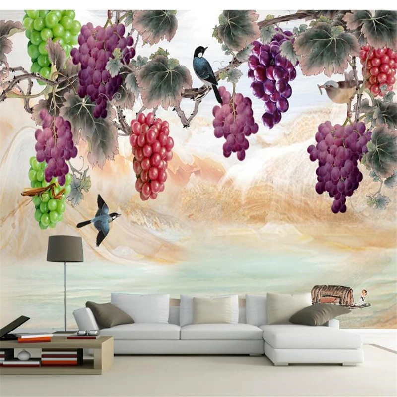 

wellyu papel de parede para quarto Custom wallpaper Chinese brushwork, hand-painted grapes, background wall painting