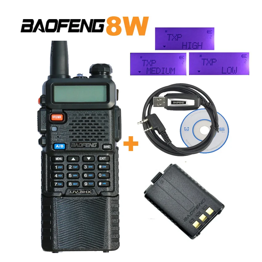

Baofeng Walkie Talkies Two Way Radios UV5R 8W Version UV-8HX+Baofeng UV-5R Battery 1800 mAh for walkie-talkie+Programming Cable