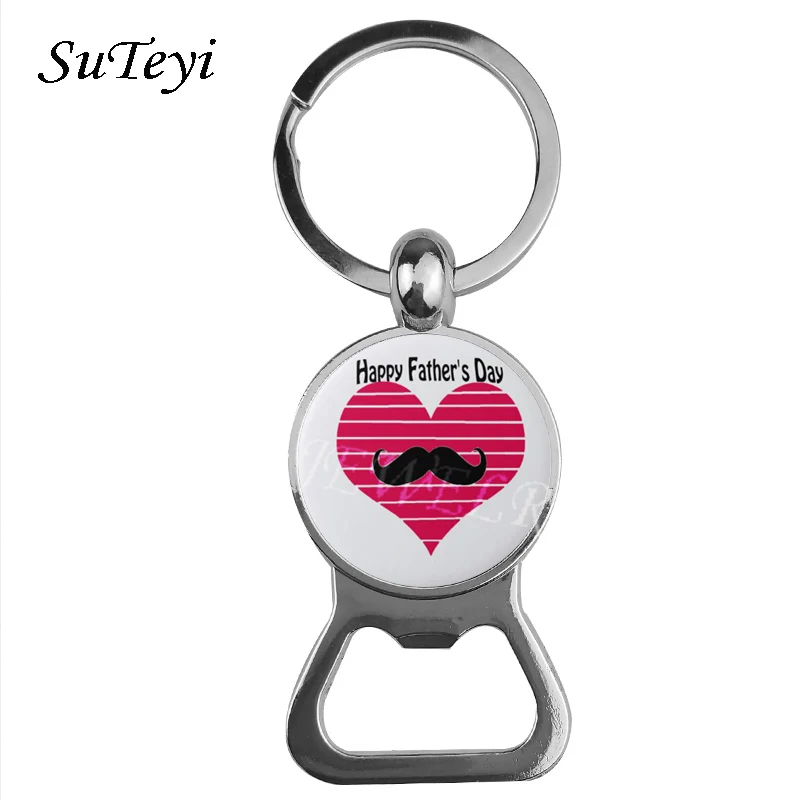 

Suteyi Classic Moustache Heart Bottle Opener Key Chains Holder Fashion Papa Dad Letter Glass Pendant Women Men Gifts Jewelry
