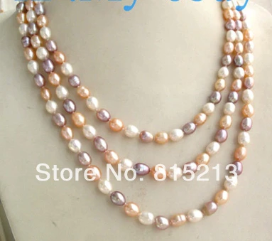 

FREE SHIPPING>>>@@ > N1061 Pink White Purple Rice Freshwater Pearl Necklace