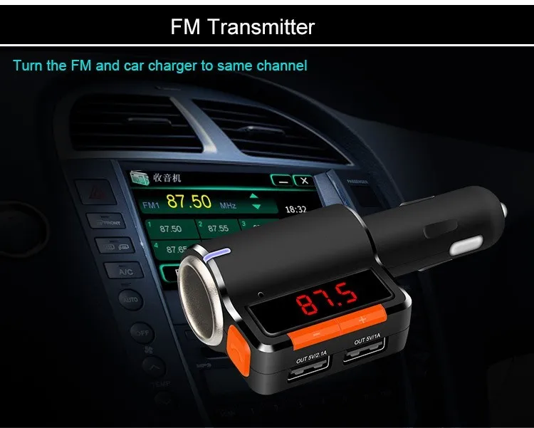 YUANMINGSHI Bluetooth Автомобильный fm-передатчик громкой автомобильный комплект Dual USB Зарядное устройство Автомобильный MP3-плеер с прикуривателя светодиодный Дисплей