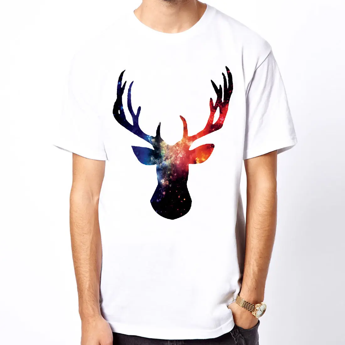 Cosmic Stag space animals galaxy art pop design graph photo hipster men t-shirt | Мужская одежда