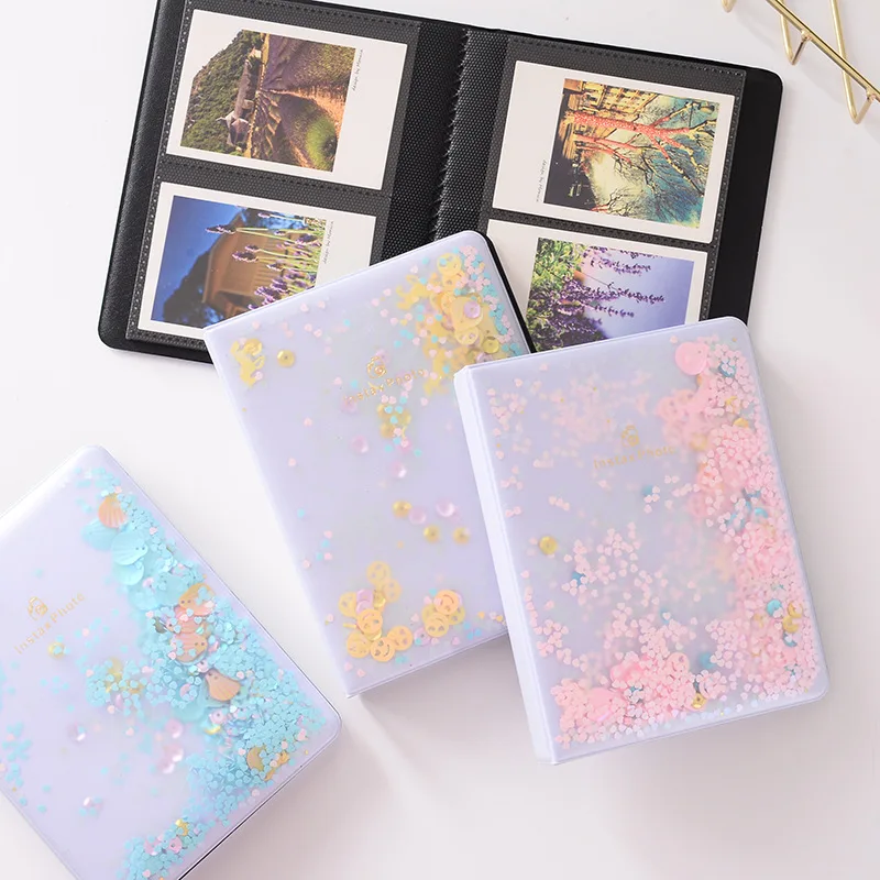 

64 Pockets 3 Inch Mini Films Photo Book Album Quicksand Beads For Fujifilm Instax Mini 9 8 7s 90 70 25 Camera Name Card Holder