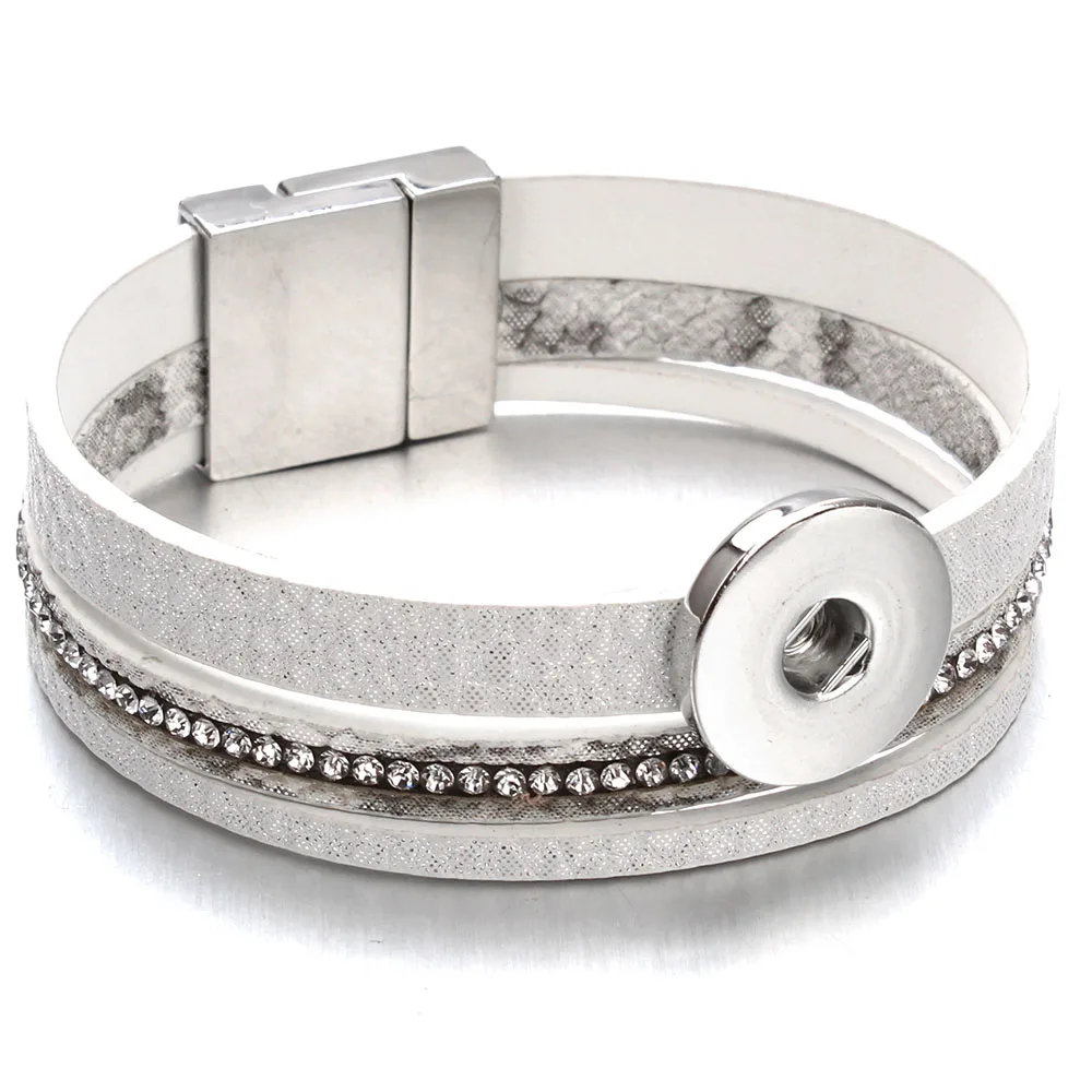 Новые ювелирные изделия 18 мм кнопки браслет 6 цветов кожаный браслет кристалл магнитные браслеты 20 см для женщин и мужчин - Окраска металла: 7