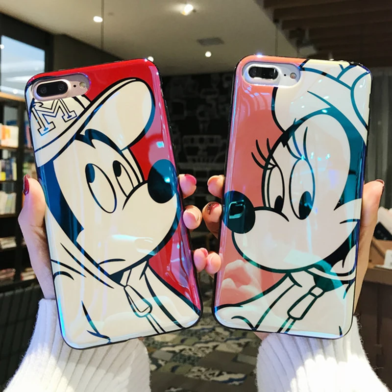 

Cartoon Minnie Mickey Mouse Case Cover for iPhone 8 7 6s Plus X 10 XS Max XR Phone Cases Blu-Ray IMD Silicone Rubber Cover Micky