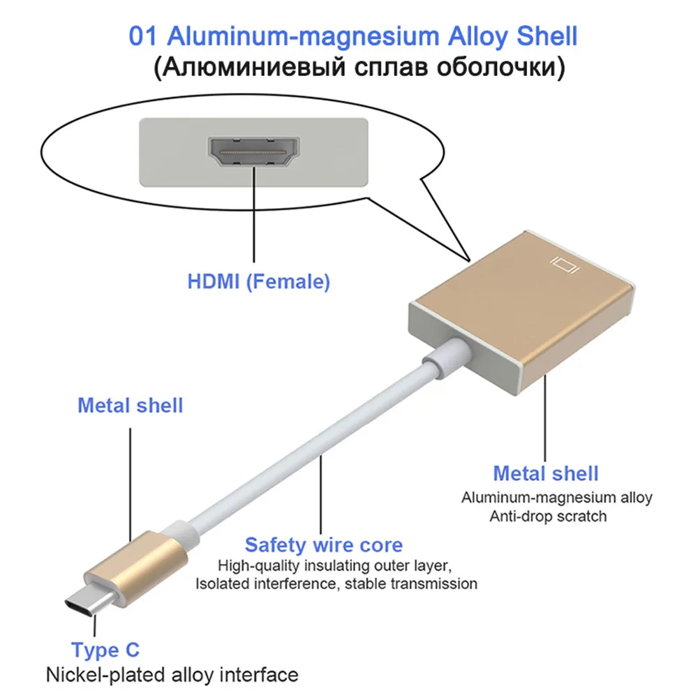 USB 3,1 type C к HDMI 4 K адаптер usb-кабель C к HDMI 1080 P конвертер для vga кабель