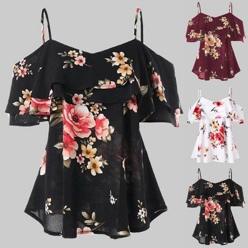 Floral Printed Blouse Woman Loose Sexy Shirt 2019 Women's Clothes Ladies Summer Boho Ruffles Shirts Female Cold Shoulder Tops