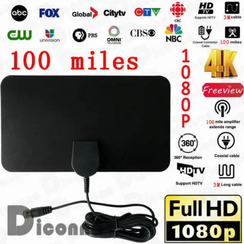 100 миля тонкая плоская комнатная антенна HD High Def tv HD tv 1080P 4K D ТВ цифровая антенна усилитель сигнала приемник усилитель