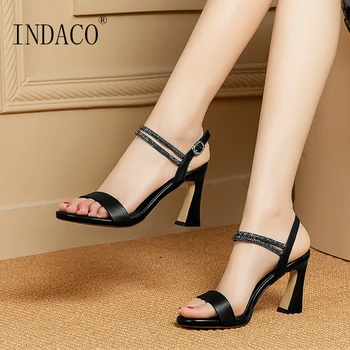 

Sandals Women Summer Shoes Women Sandals Genuine Leather Summer Open Toe Black Heels Thick Heel Sandals White