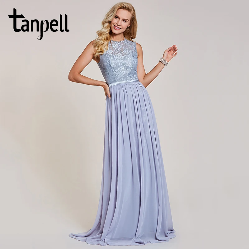 Tanpell lace long evening dresses scoop sleeveless floor