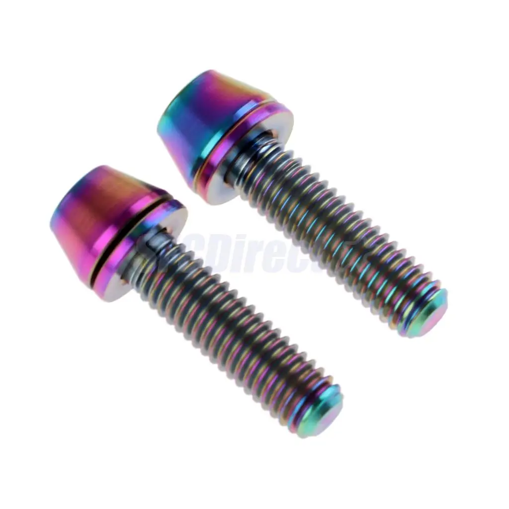 2 Pieces High Strength Titanium Alloy M5x16 M5x18 M5x20mm Cycling Bicycle Mountain Bike Bolts Tapered Head Screw + Washer Gasket